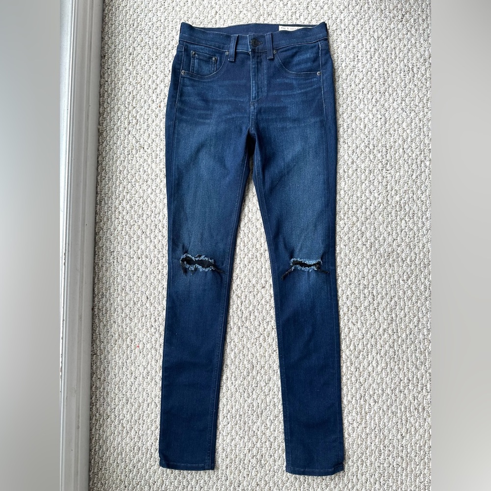 Rag & Bone New York Skinny Stretch Jean Blue Ripped Denim Size 25